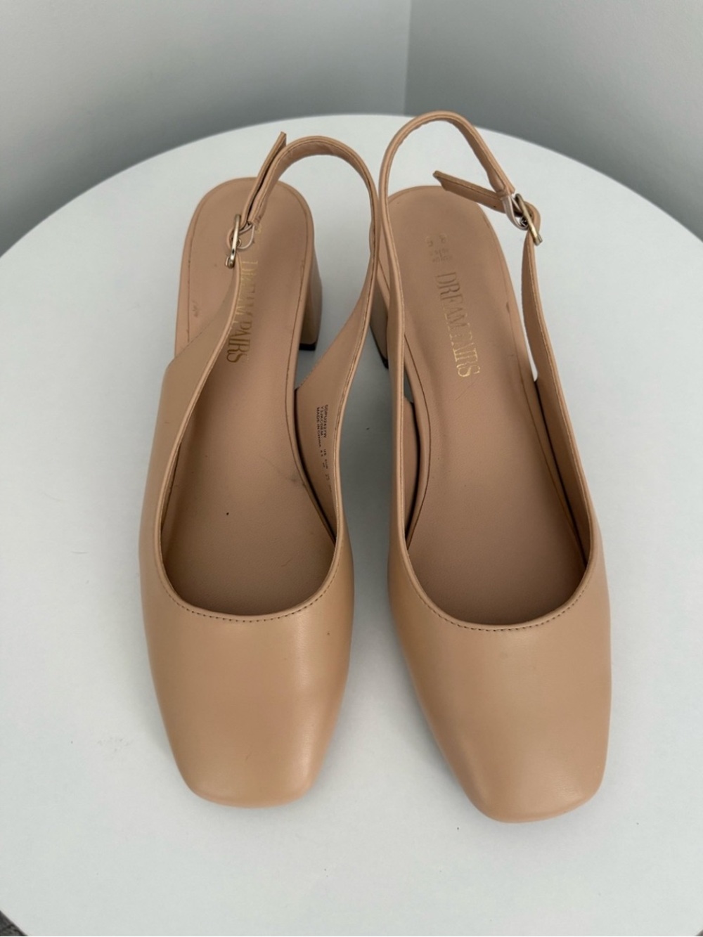 Nude Slingback Square-Toe Block Heel Pumps size 8.5
